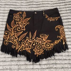 Upcycled GAP hand painted fringe jean skirt